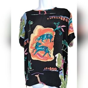 Amyjess Aztec Short Sleeve Blouse Size Medium